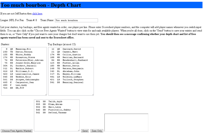 Scoresheet Football Depth Chart